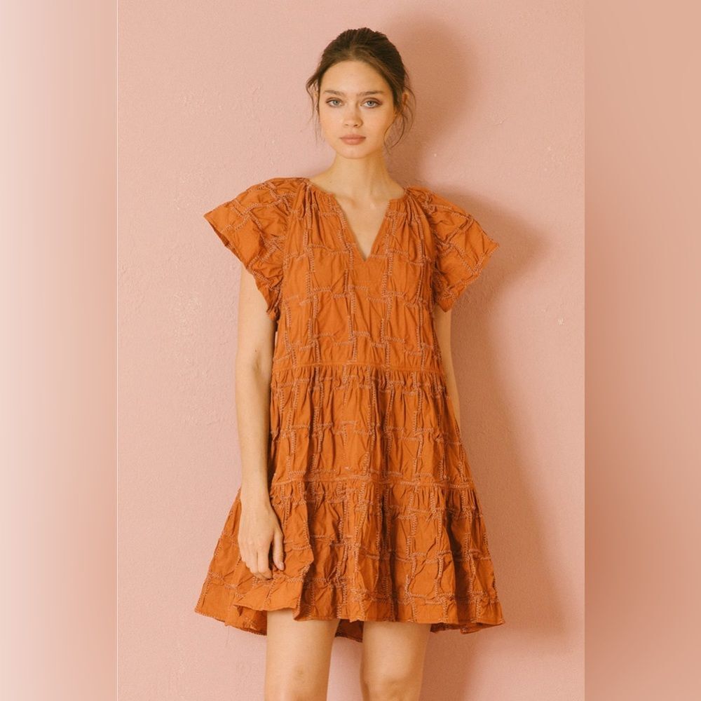 Storia Austin Orange Boutique Embroidered Midi Dress Size Medium